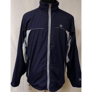 Champion Mens Medium Black Grey Full Zip Lined Mid Weight Polyester Windbreaker